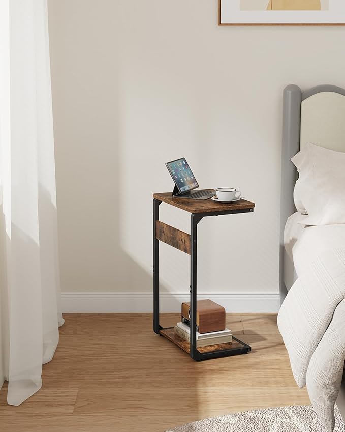 C-Shaped End Table, Small Couch Side Table, Sofa TV Tray Table for Living Room, Bedroom, Bedside ET-YB-BRW1