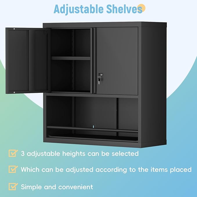 Garage Storage Cabinets,Metal Wall Storage Cabinet with Shelves,Locking Cabinet for Workshop,Warehouse,Home Office,Kitchen