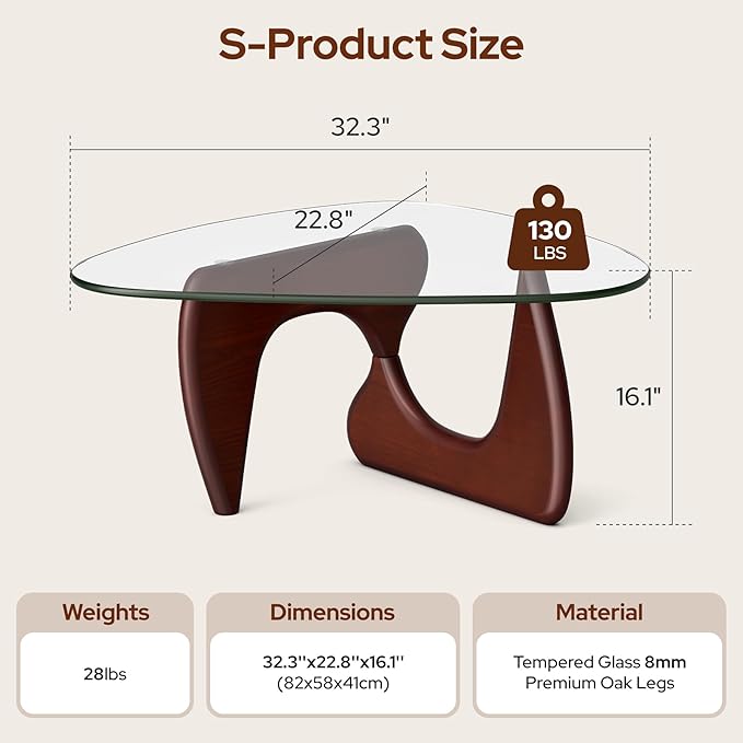 Modern Glass Coffee Table, Mid Century Triangle Coffee Table for Living Room Bedroom Reception Office Tables