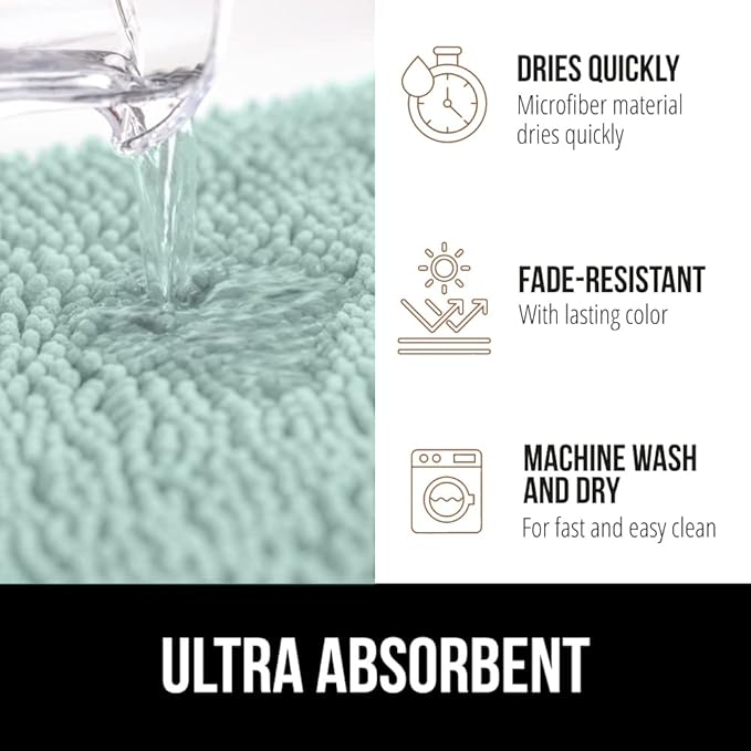 GORILLA GRIP Bath Rug Mat, Thick Soft Absorbent Chenille, Quick Dry Microfiber Mats, Rubber Backing Washable Shower Floor Rugs, US Designed Bathroom Bathmat Home Decor Accessories, 24x17, Seablue