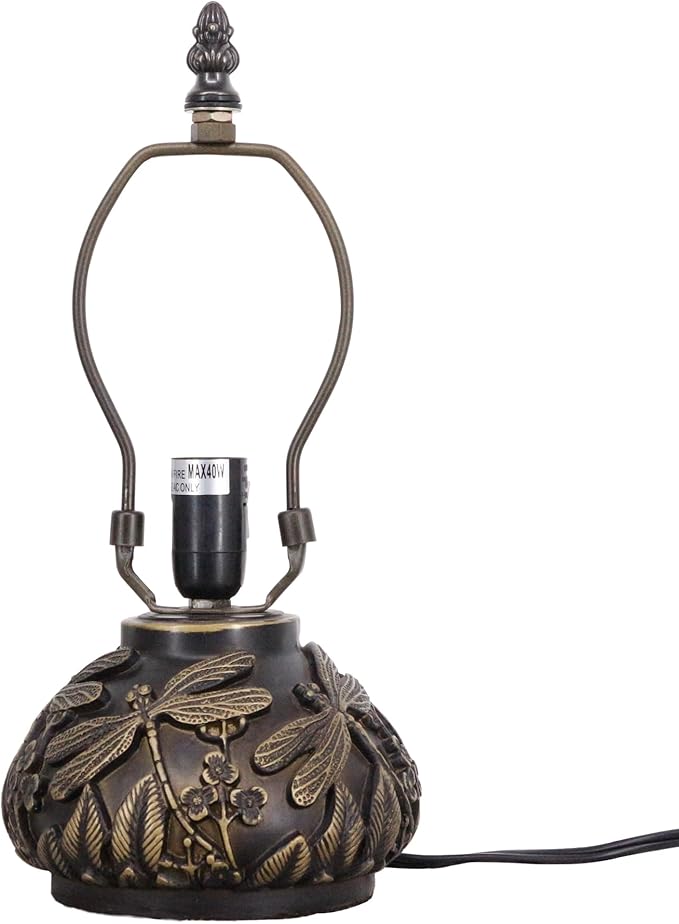 Table Lamp Base Replacement Only, Wide 4 Height 12 Inch, Fit for 6, 8, 10 Inch Tiffany Style Stained Glass Lampshade, Dark Bronze Finish,Resin, Push Switch On Cord(H (W4H12 Inch))