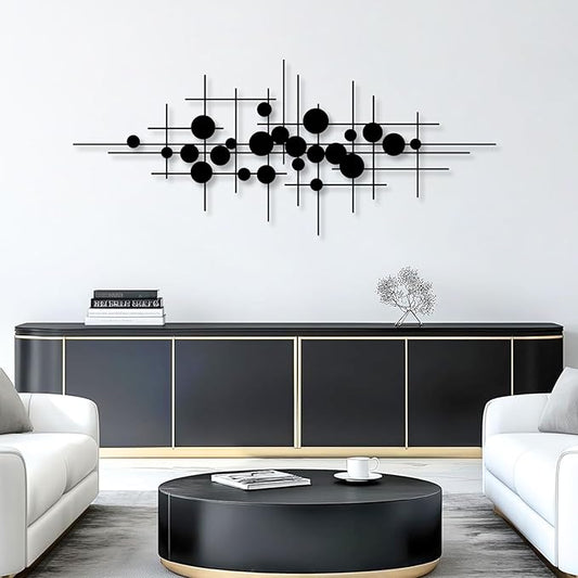 Geometric Metal Wall Art, Mid Century Modern Metal Wall Art, Abstract Metal Wall Art, Abstract Metal Irregular Wall Sculpture, Line Art Wall Decor, Geometric Wall Art, Modern Living Room Wall Décor (Black, 29"x 12"| 76x31cm )