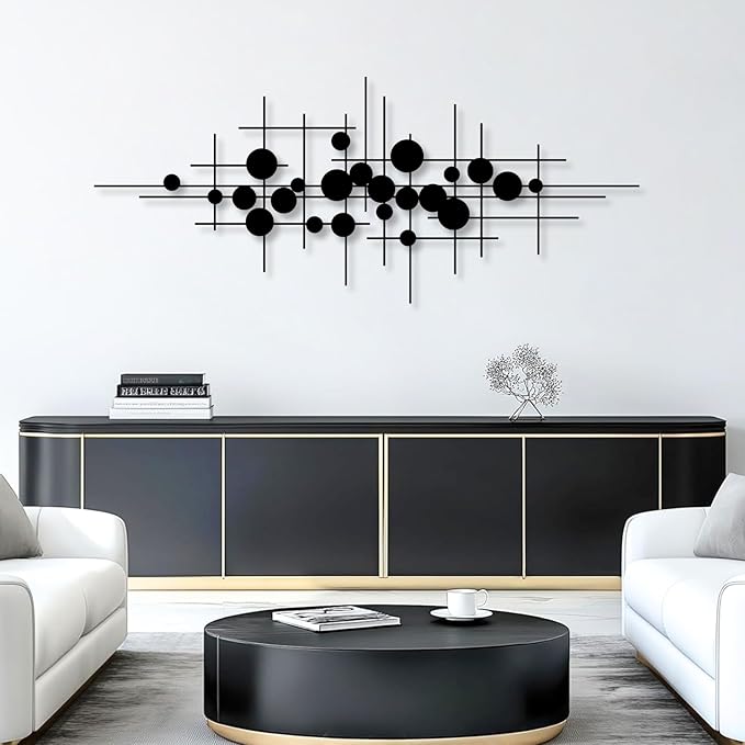 Geometric Metal Wall Art, Mid Century Modern Metal Wall Art, Abstract Metal Wall Art, Abstract Metal Irregular Wall Sculpture, Line Art Wall Decor, Geometric Wall Art, Modern Living Room Wall Décor (White, 35"x 14"| 90x37cm )