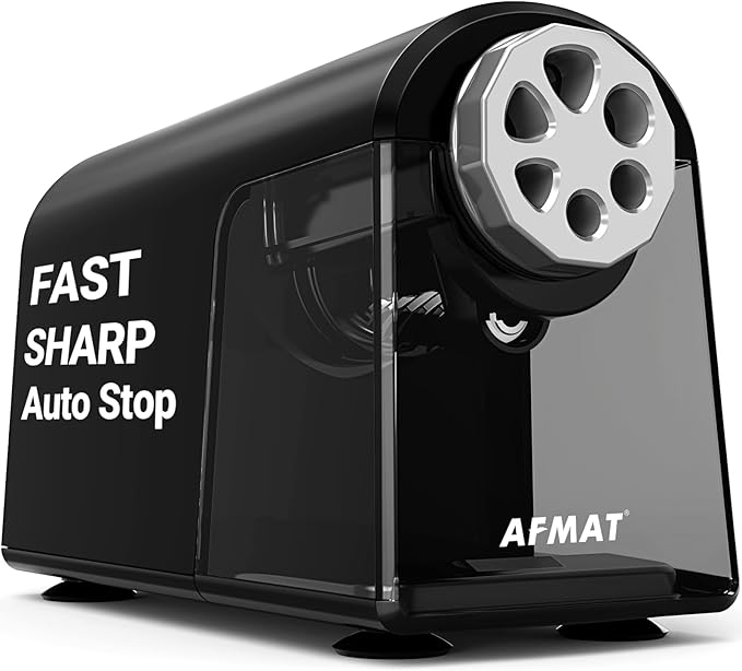 AFMAT PSX2 Electric Pencil Sharpener for Classroom, 6 Holes, Heavy Duty Pencil Sharpeners for Home, Pencil Sharpener Plug in for 6-11mm Pencils, Auto Stop, Super Fast, Save Pencils, Black
