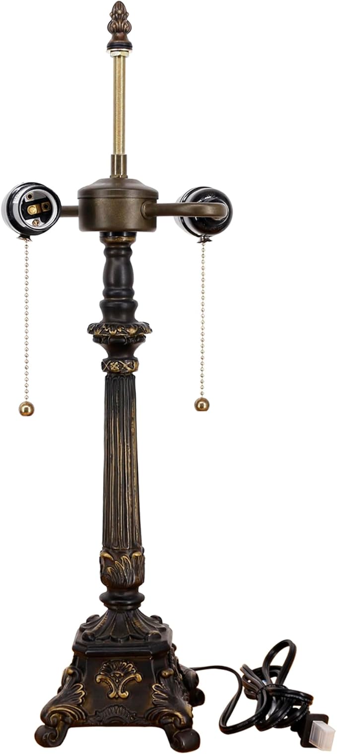 Table Lamp Base Replacement Only, Wide 6 Height 23 Inch, Fit for 12, 14, 16, 18 Inch Tiffany Style Stained Glass Lampshade, Dark Bronze Finish, Resin, Pull Chain Switch(J (W6H23 Inch))