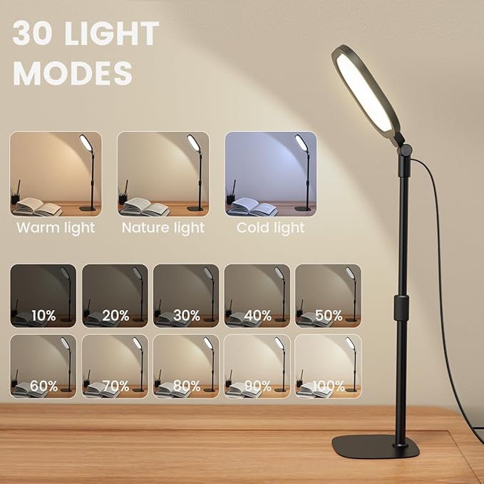 Video Conference Lighting for Zoom Meeting, Ring Light for Desk with Flexible Stand, 30 Light Modes Light for Video Recording, Desk Light & Memory Function for Zoom Calls, Video Streaming, Webcam