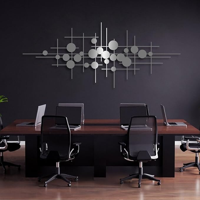 Geometric Metal Wall Art, Mid Century Modern Metal Wall Art, Abstract Metal Wall Art, Abstract Metal Irregular Wall Sculpture, Line Art Wall Decor, Geometric Wall Art, Modern Living Room Wall Décor (Silver, 47"x 19"| 120x50cm )