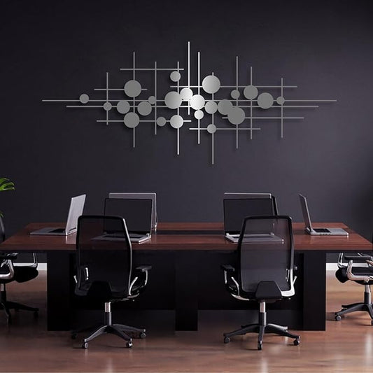 Geometric Metal Wall Art, Mid Century Modern Metal Wall Art, Abstract Metal Wall Art, Abstract Metal Irregular Wall Sculpture, Line Art Wall Decor, Geometric Wall Art, Modern Living Room Wall Décor (Silver, 47"x 19"| 120x50cm )