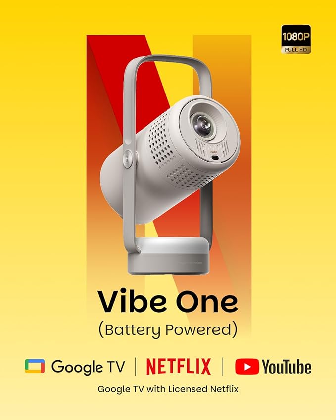 XGIMI Vibe One Mini 1080P Smart Portable Projector, Google TV with Licensed Netflix, Sound by JBL, Built-in Battery, Auto Focus Auto Keystone, HD Outtdoor Movie Projector for Home(Cloud Ash)