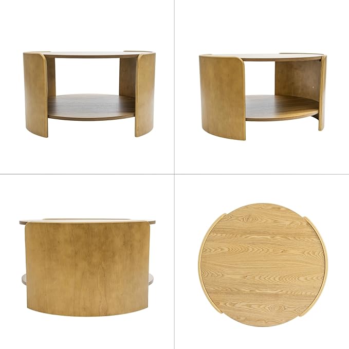 DUOMAY Wood Coffee Table, 31.5" Round Coffee Table with Storage Shelf Mid Century Modern Center Table for Living Room Apartment, Natural Oak Color