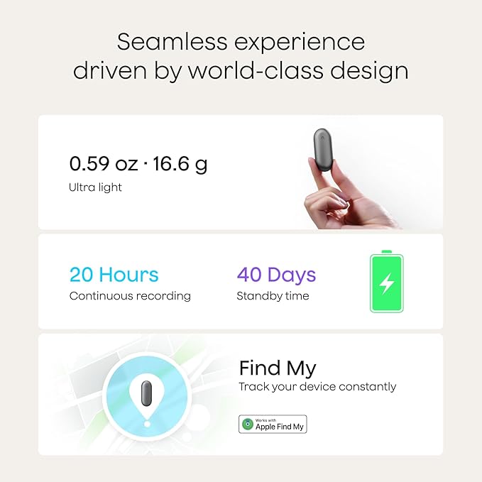 Plaud NotePin Voice Recorder, AI Voice Recorder, App Control, AI Notetaker, AI Transcribe & Summarize, Support 112 Languages, 64GB Memory, Audio Recorder for Lectures, Meetings, Cosmic Gray