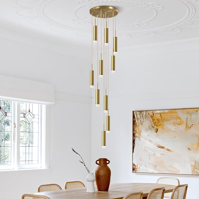 KCO Lighting Brushed Brass Mid Century Pendant Light Gold Kitchen Lights Ceiling Hanging Modern Farmhouse Pendant Lighting Large Entryway Hanging Light Fixture