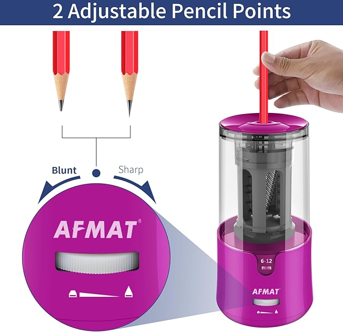 AFMAT Electric Pencil Sharpener for Colored Pencils, Auto Stop, Fast Sharpen in 3s, Large Hole Pencil Sharpener Plug in for 6-12mm No.2/Jumbo Pencils PS91