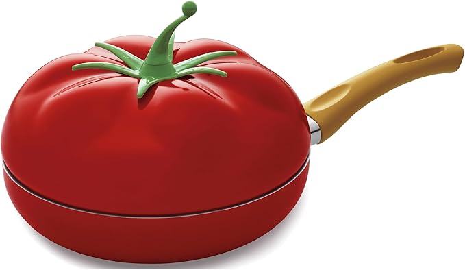 Montgomery Ward Novelty Fry Pan with Lid – Non Stick Aluminum Fry Pan Featuring Eggplant and Tomato Vegetable Design - Tomato