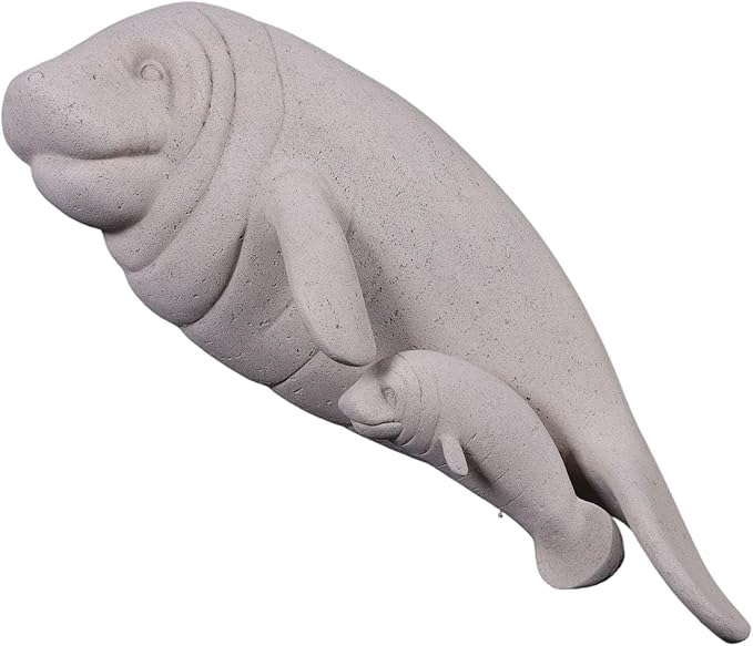 Manatees Wall Sculpture Home Garden Decor Accent (Roman Stone)
