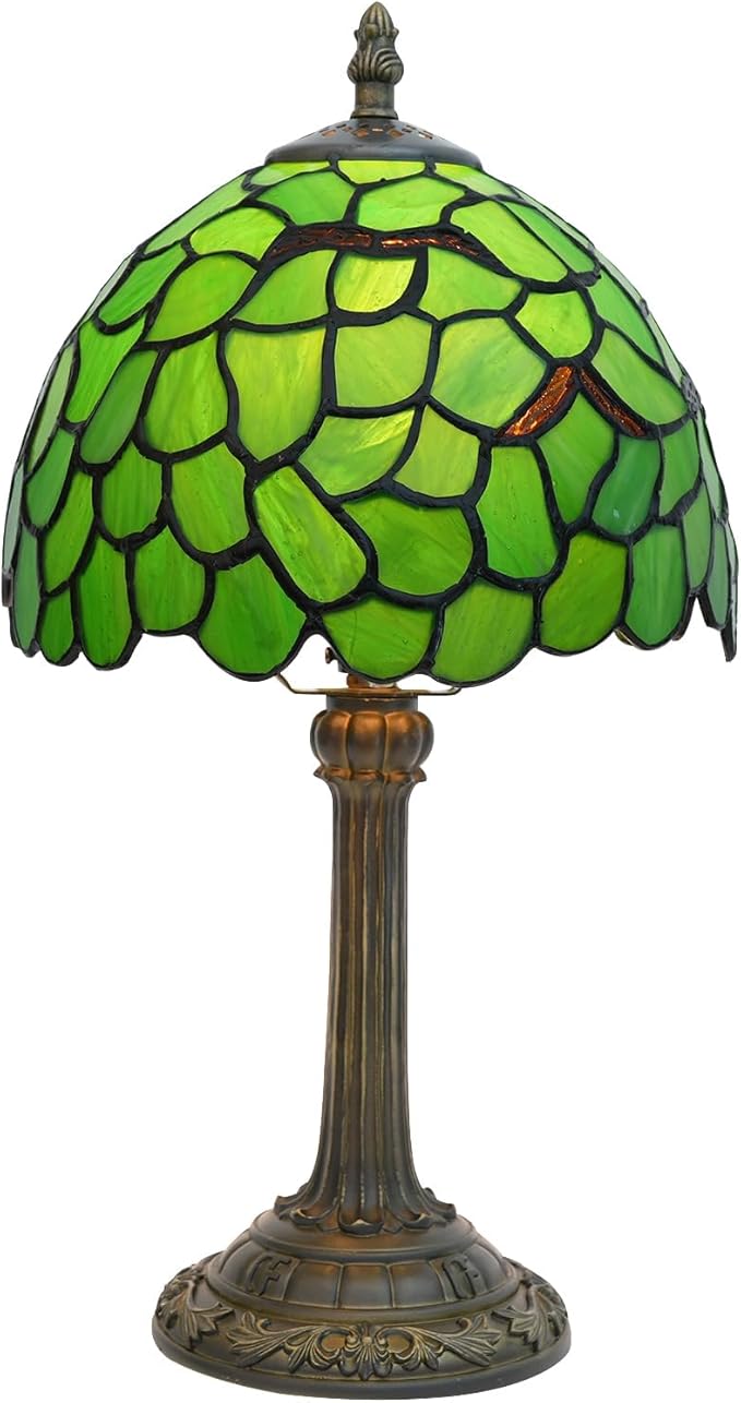 Tiffany Lamp - Green Leaf Stained Glass Table Lamp 8x8x14 Inches - Green Leaf Style Desk Reading Light - Bedroom & Living Room Decor