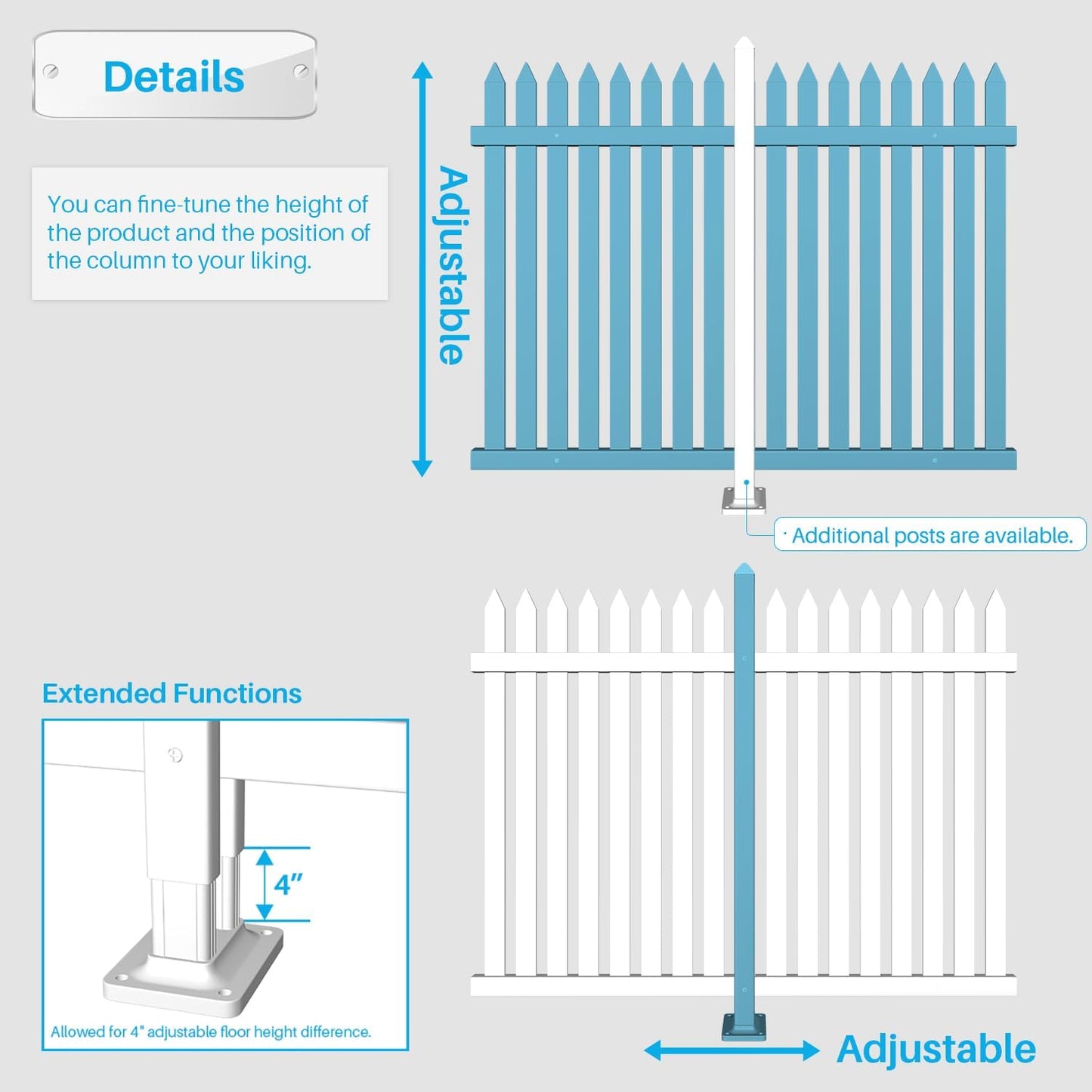 Patio 10 Sets Vinyl Picket Fence Panels 36" H x 84" W White PVC Decorative Fence for Front Yard Porch Patio Deck Pool Air Conditioner Fence Safety Dog Fence (34 Pickets, Straight)