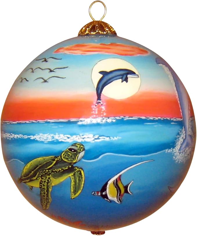 Collectible Kauai Christmas Ornament - Handpainted Dolphins Sea Turtles Whale Sunset DT/K