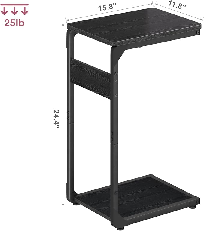 Narrow C-Shaped End Table, Small Couch Side Table, Sofa TV Tray Table for Living Room, Bedroom, Bedside ET-YB-Bk1