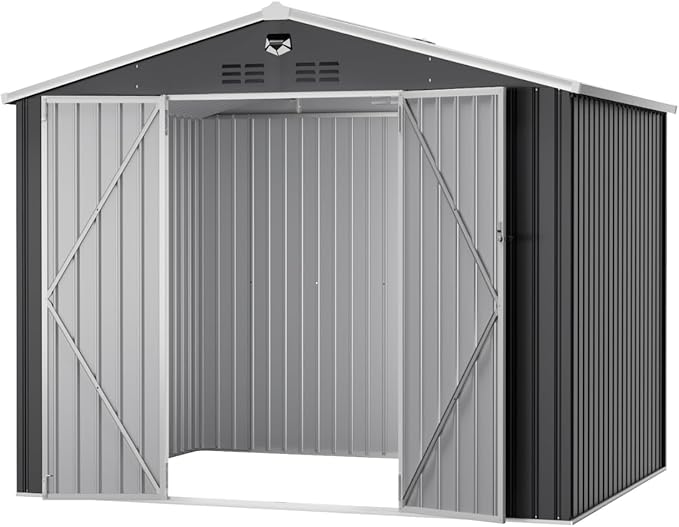 10x8 FT Outdoor Storage Shed, Metal Sheds & Outdoor Storage, Waterproof Sheds with Lockable Doors for Backyard (Black, No Window)