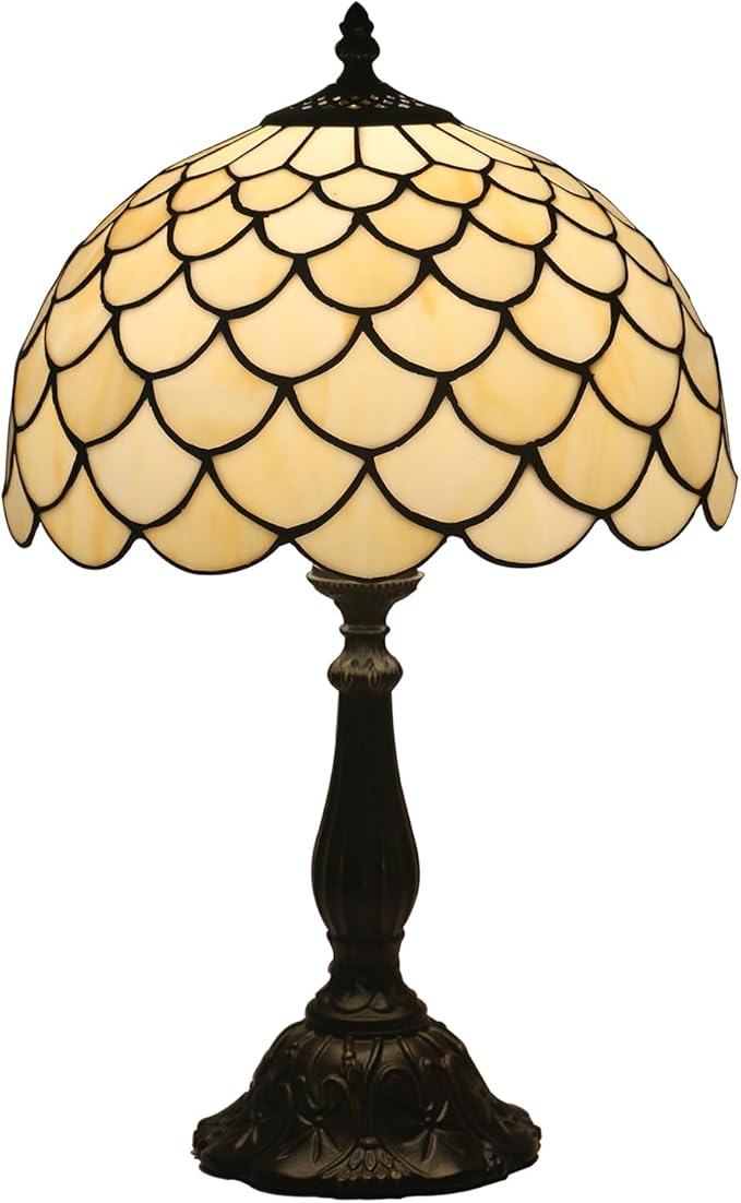 Tiffany Table Lamp Stained Glass Bedside Lamp 12 Inches Desk Reading Light Zinc Alloy Base Decor Bedroom Living Room Home Office, Yellow