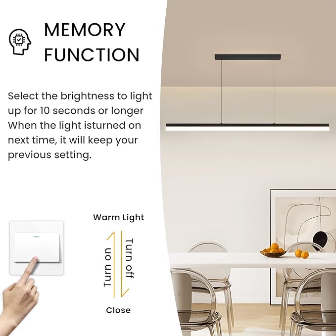 LED Linear Pendant Light Fixtures, Dimmable Island Lights for Kitchen Dining Room Office, 39.3inch Modern Pool Table Light for Billiard Room, Height Adjustable, Black
