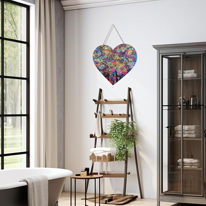 FKKA Front Porch Decor Farmhouse, Tree of Gifts Wall Art, Metal Heart Wall Decor For Bedroom, Easy Hanging With A Hanging Rope, Colorful, Gift