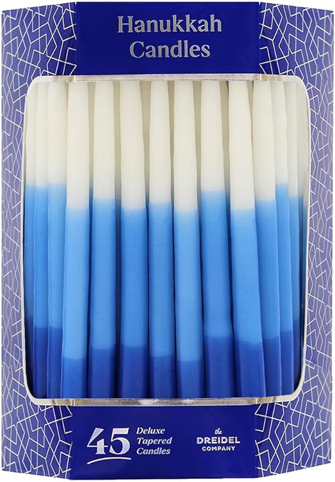 The Dreidel Company Deluxe Tapered Hanukkah Menorah Tri Color Blue, Blue, and White, Candles for All 8 Nights of Chanukah (5-Pack)