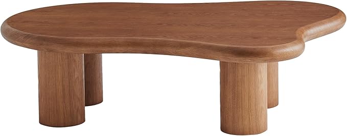 48 Inch Cloud Coffee Table, Modern Walnut Coffee Table for Living Room, Large Wood Coffee Side Table with Irregular Tabletop and 4 Sturdy Legs for Home Office Bedroom