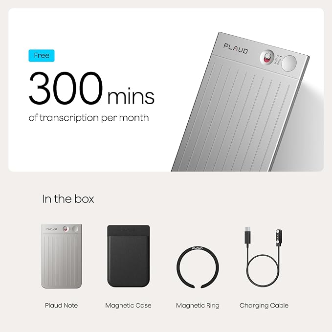 Plaud Note AI Voice Recorder, Voice Recorder w/Case, App Control, AI Transcribe & Summarize, Support 112 Languages, 64GB, Audio Recorder for Lectures, Meetings, Calls, Silver, Non-Pro Version