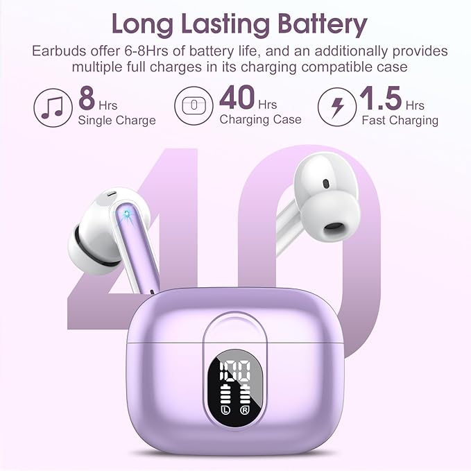 Ai Translation Earbuds Real Time, Simultaneous Interpretation Translator Earbuds with 6 Translation Modes/164 Languages, No Subscription Translatior Headphones, Taro Purple