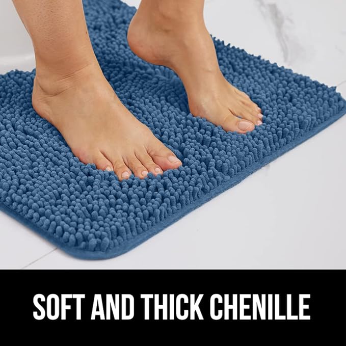 GORILLA GRIP Bath Rug Mat 44x26, Thick Soft Absorbent Chenille, Quick Dry Microfiber Mats, Rubber Backing Washable Shower Floor Rugs, Bathmat Runner, US Designed Bathroom Home Decor Accessories Blue