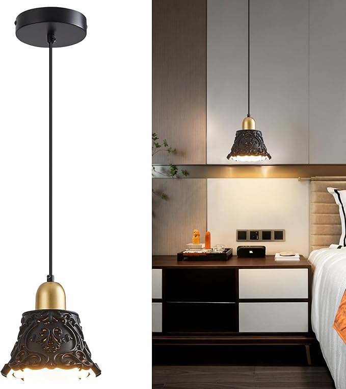 Black Gold Pendant Lights for Kitchen Island,French Vintage Resin Ceiling Hanging Lights Mini Pendant Light Fixture for Dining Room Bedroom Hallway Bar