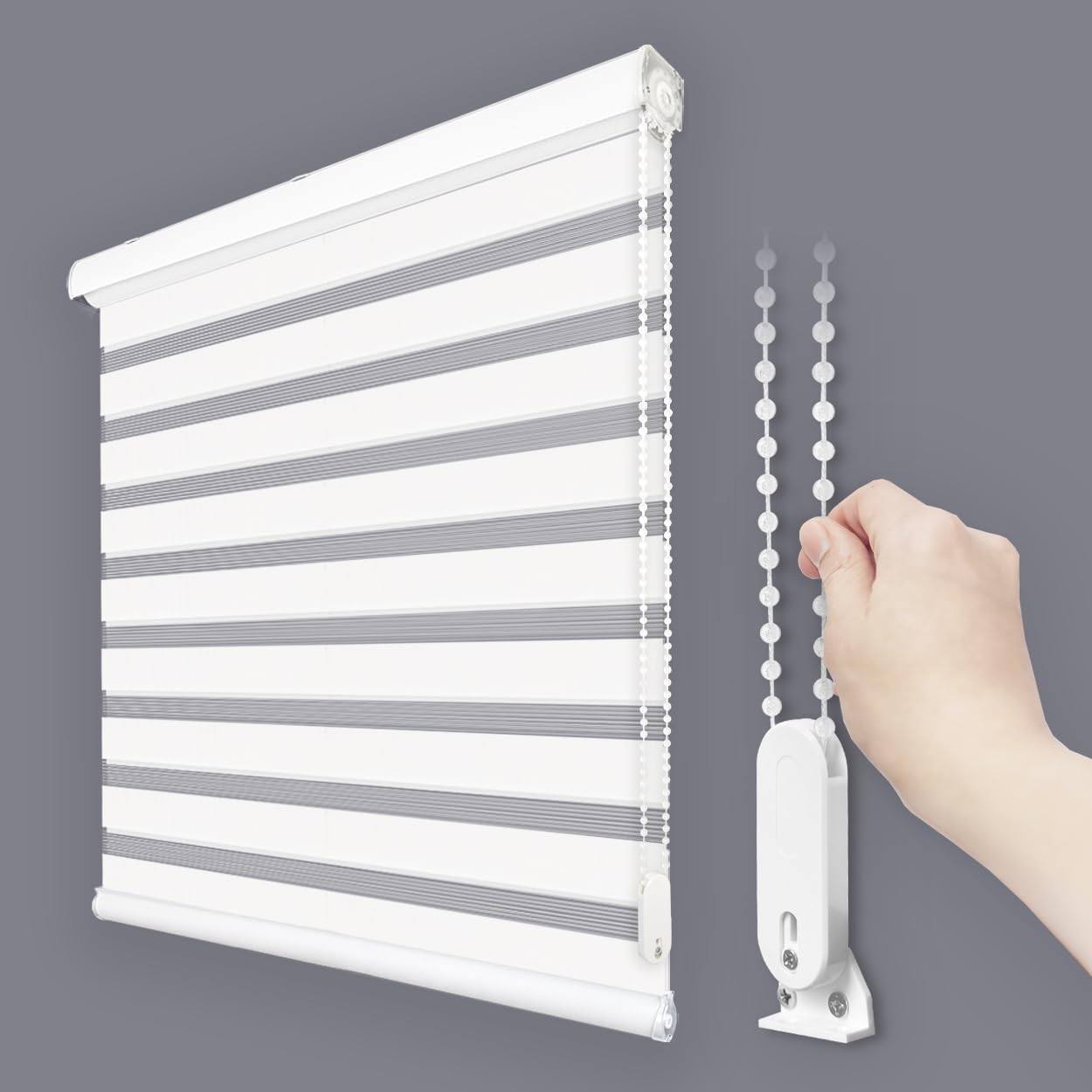 Foiresoft Standard Zebra Roller Blinds for Windows [W32 x H64 Inch, White, Basic], Light Filtering Dual Layer Shades for Bedroom, Living Room, Office, 13 Colors