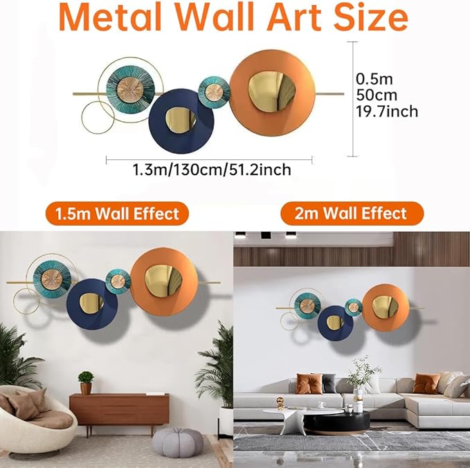 Metal Geometric Round Abstract Wall Art, Modern Orange Circle, Large, Hanging Wall Sculptures for Living Room, Bedroom & Outdoor (Orange)