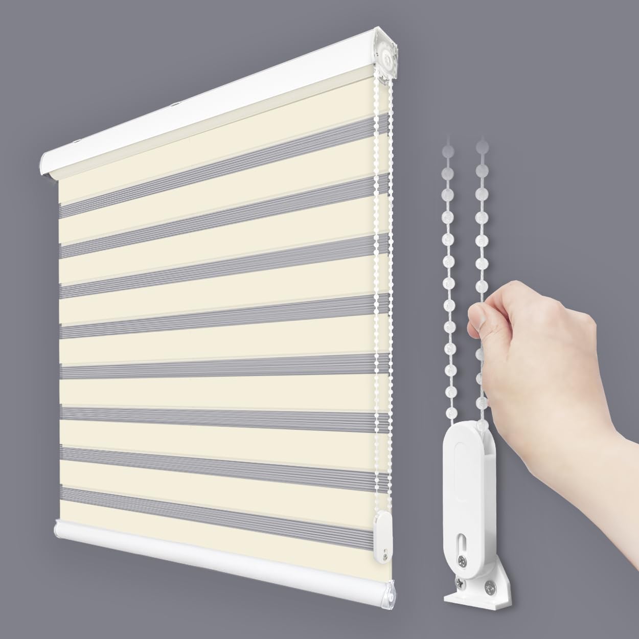 Foiresoft Standard Custom Zebra Roller Blinds for Windows [W10–105 x H10–115 Inch, Ivory, Basic], Light Filtering Dual Layer Shades for Bedroom, Living Room, Office, 13 Colors