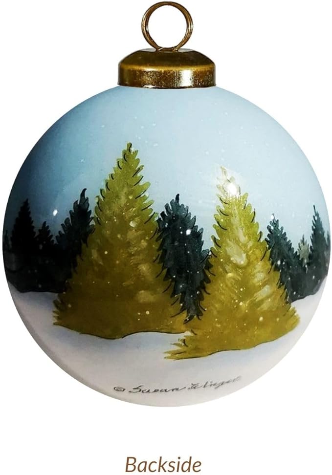 Hand-Painted Glass Owl Ornament – Woodland Forest Bird Collectible with Evergreen Tree Backdrop – Winter Wildlife Christmas Decoration – 3” Round Reverse-Painted Ornament with Gift Box