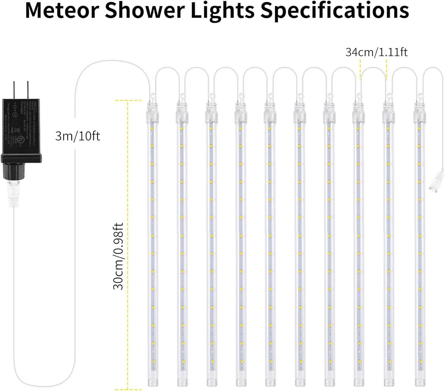 Christmas Meteor Shower Rain Lights - 12inch, 20 Tube 480 LED Icicle Lights for Outdoor Xmas, Halloween, Wedding & Party Decor, Colorful