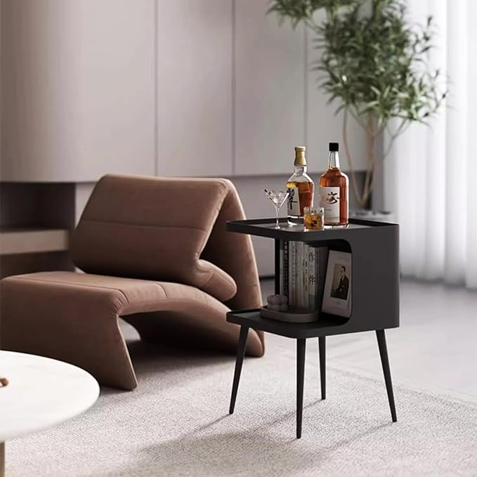 Metal Side Table,Modern end Table,Small nightstand,Bedside Table with Open Storage Shelf for Living Room Bedroom Small Space (Black)
