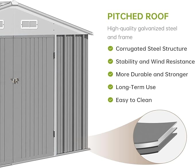 10X8FT Metal Storage Shed - Large Waterproof Tool Metal Shed with Lockable Doors & Vents, All-Weather Outdoor Sheds for Lawn Mower, Bike