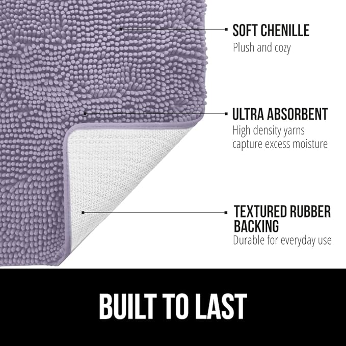 GORILLA GRIP Bath Rug Mat 60x24 Thick Soft Absorbent Chenille, Quick Dry Microfiber Mats, Rubber Backing Washable Shower Floor Rugs, Bathmat Runner Bathroom Home Decor Accessories Light Purple