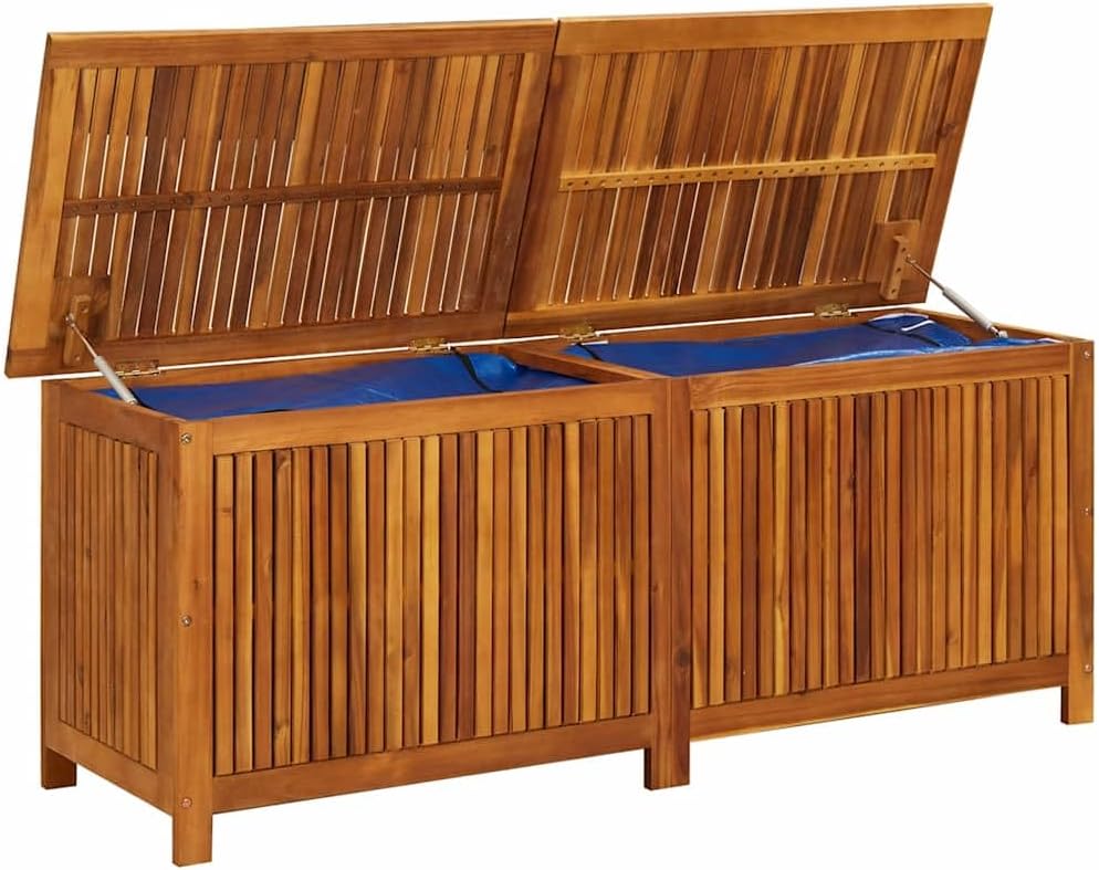 vidaXL Outdoor Storage Box, Deck Box with Gas-Lift Lid, Storage Chest with Water-Resistant Zippered Bag Inside, 59.1''x19.7''x22.8'', Solid Acacia Wood