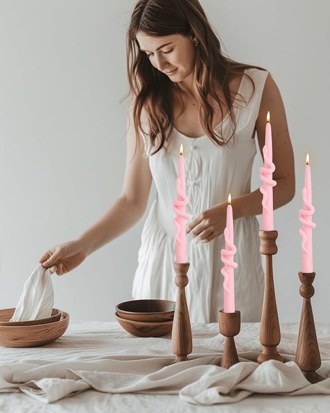 White Taper Candle Candlestick Snake Soy Candles Unscented Wedding Party Wax Unscented Dinner Candle Dripless,8 inch,Set of 4,Snake