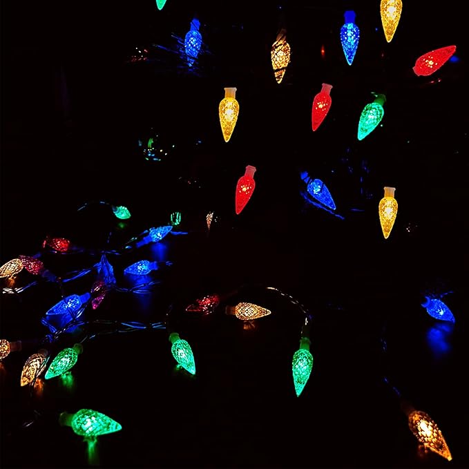 Anycosy Christmas String Lights C3, 100 LEDs Strawberry Solar Operated Strings Lights Multicolor 8 Modes & Timer for Xmas Tree Garden Patio Outdoor Christmas Decorations (C3-100LED-Solar-Multicolor)