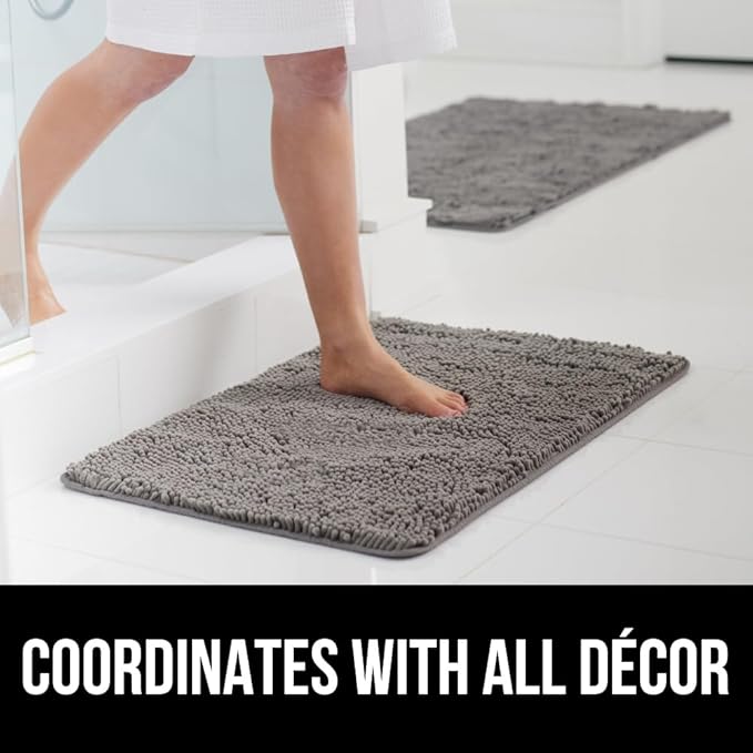 GORILLA GRIP Bath Rug Mat 48x24, Thick Soft Absorbent Chenille, Quick Dry Microfiber Mats, Rubber Backing Washable Shower Floor Rugs, Bathmat Runner, US Designed Bathroom Home Decor Accessories Grey