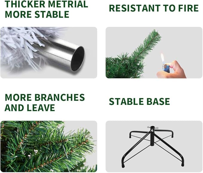 8FT Premium Spruce Artificial Holiday Christmas Tree for Home, Office, Party Decoration 1500 Branch Tips, Easy Assembly, Metal Hinges & Foldable Base White