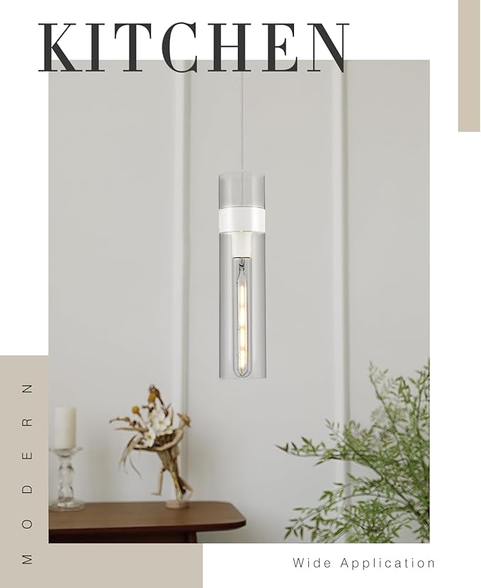 2 Pack Pendant Lights Kitchen Island (Bulbs Included), White Adjustable Modern Glass Pendant Light Over Island, Industrial Pendant Light Fixtures for Dining Room Hallway Bedroom Living Room