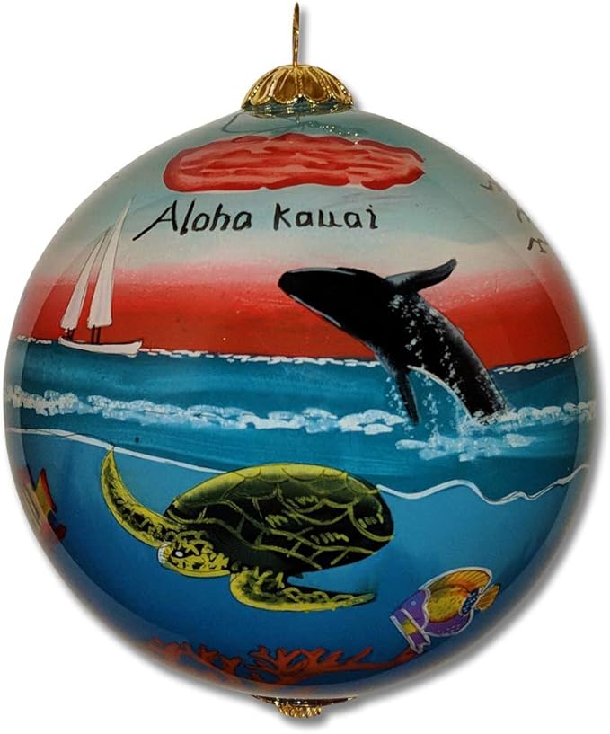 Collectible Kauai Christmas Ornament - Handpainted Dolphins Sea Turtles Whale Sunset DT/K