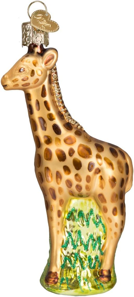 Old World Christmas Baby Giraffe Glass Blown Ornament for Christmas Tree, Handcrafted Holiday Decoration, Wildlife Animal Collection