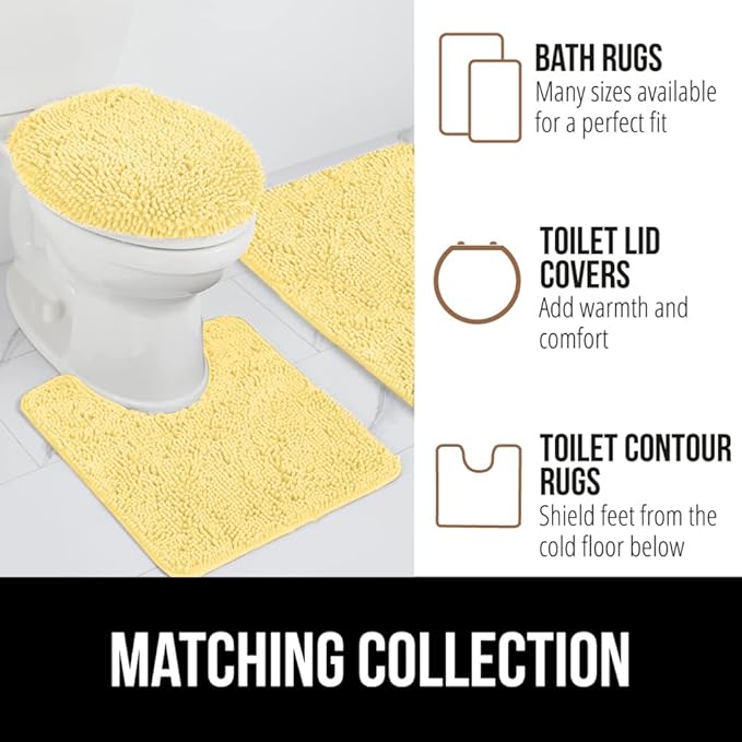 GORILLA GRIP Bath Rug Mat 44x26, Thick Soft Absorbent Chenille, Quick Dry Microfiber Mats, Rubber Backing Washable Shower Floor Rugs, Bathmat Runner, US Designed Bathroom Home Decor Accessories Yellow